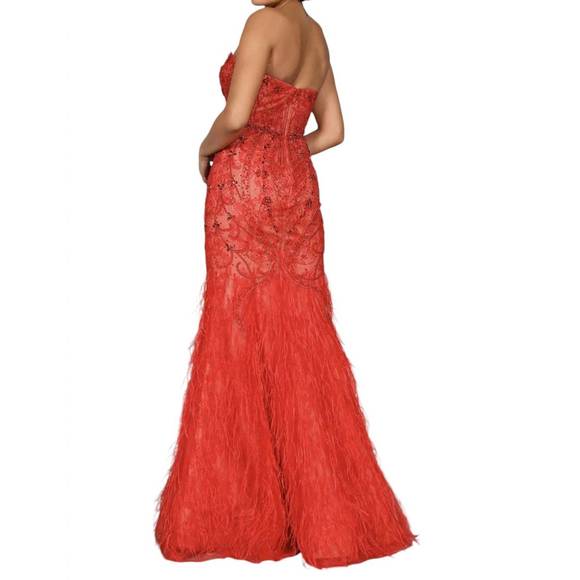 NEW TERANI COUTURE strapless long tulle pageant dress in red - Picture 2 of 2